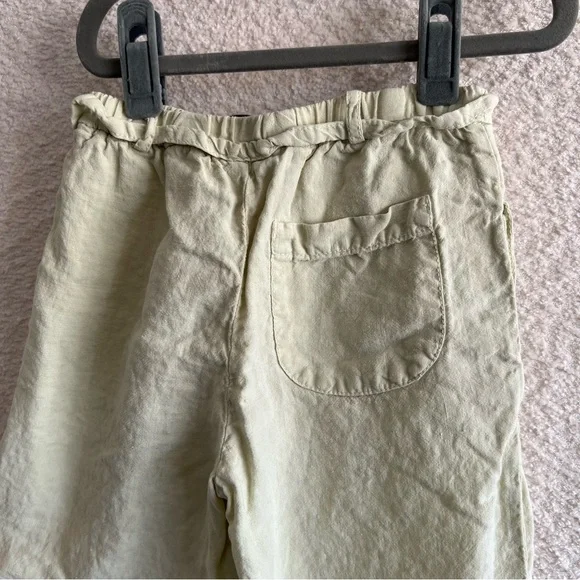 Zara Girls Linen Relaxed Elastic Waist Pleated Kids Pants Yellow Green Size 6 - Picture 8 of 9